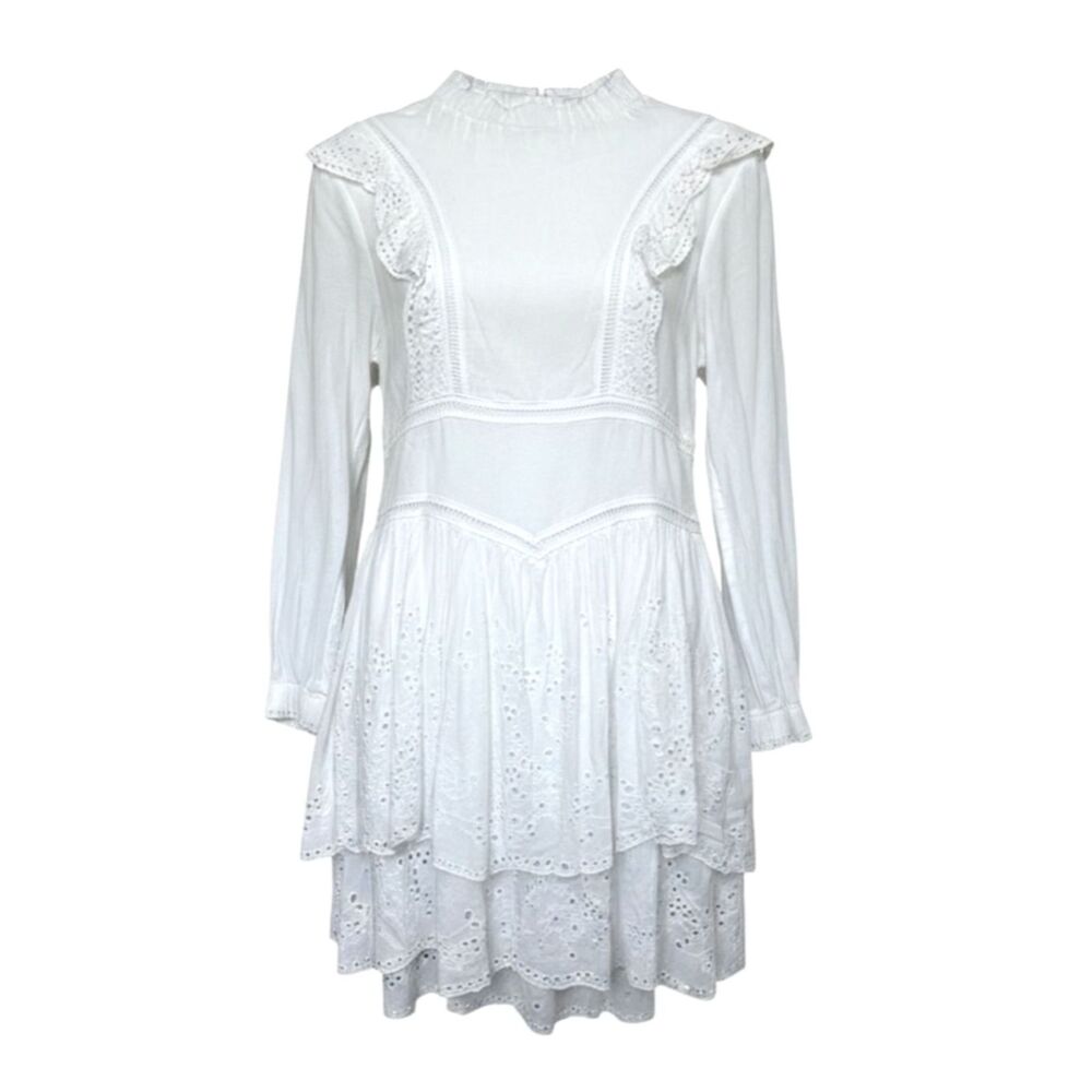 AllSaints White Eyelet Lace Ruffle Tiered Mini Dress